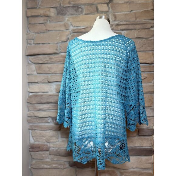 Umgee Women’s Teal Tunic Coverup Sz Large Crochet Lace - Picture 3 of 9
